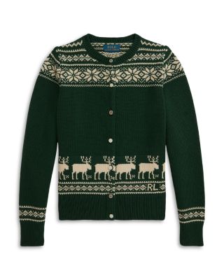 Girls' Fair Isle Reindeer Cotton Blend Cardigan - Big Kid