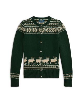 Girls' Fair Isle Reindeer Cotton Blend Cardigan - Big Kid