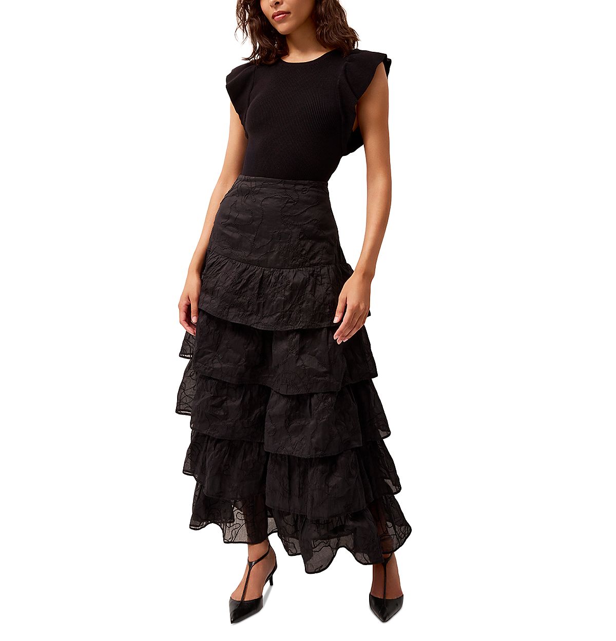 Marie Oliver Rory Flutter Sleeve Ribbed Top