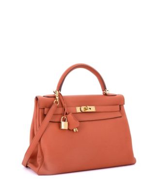 Kelly 32 Handbag Orange Togo with Gold Hardware