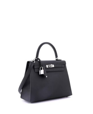  Kelly 25 Handbag Black Epsom with Palladium Hardware