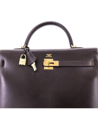  Kelly 35 Handbag Brown Box Calf with Gold Hardware