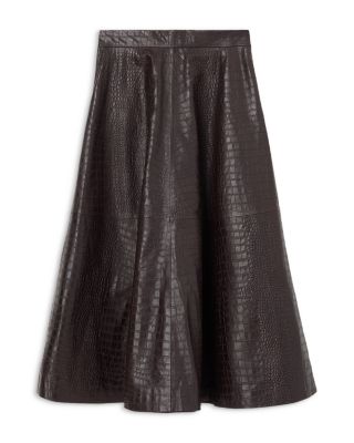 A Line Croco Leather Skirt