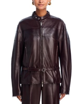 Leather Moto Bomber Jacket