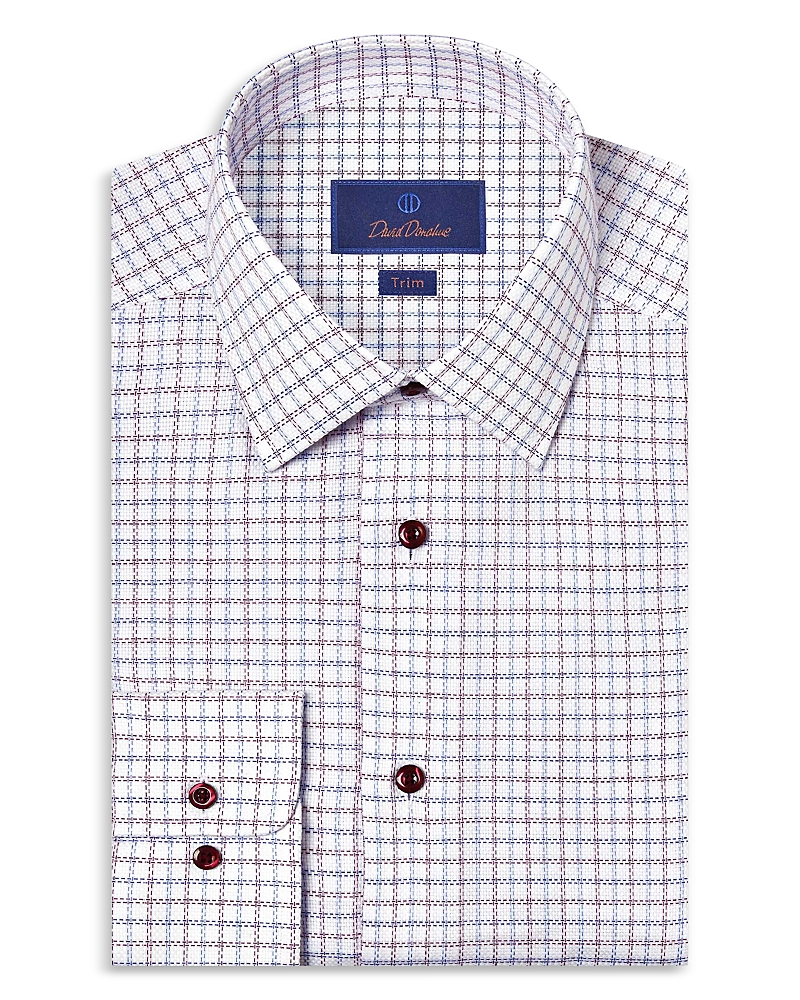 David Donahue Trim Fit Windowpane Cotton Dress Shirt In Multi