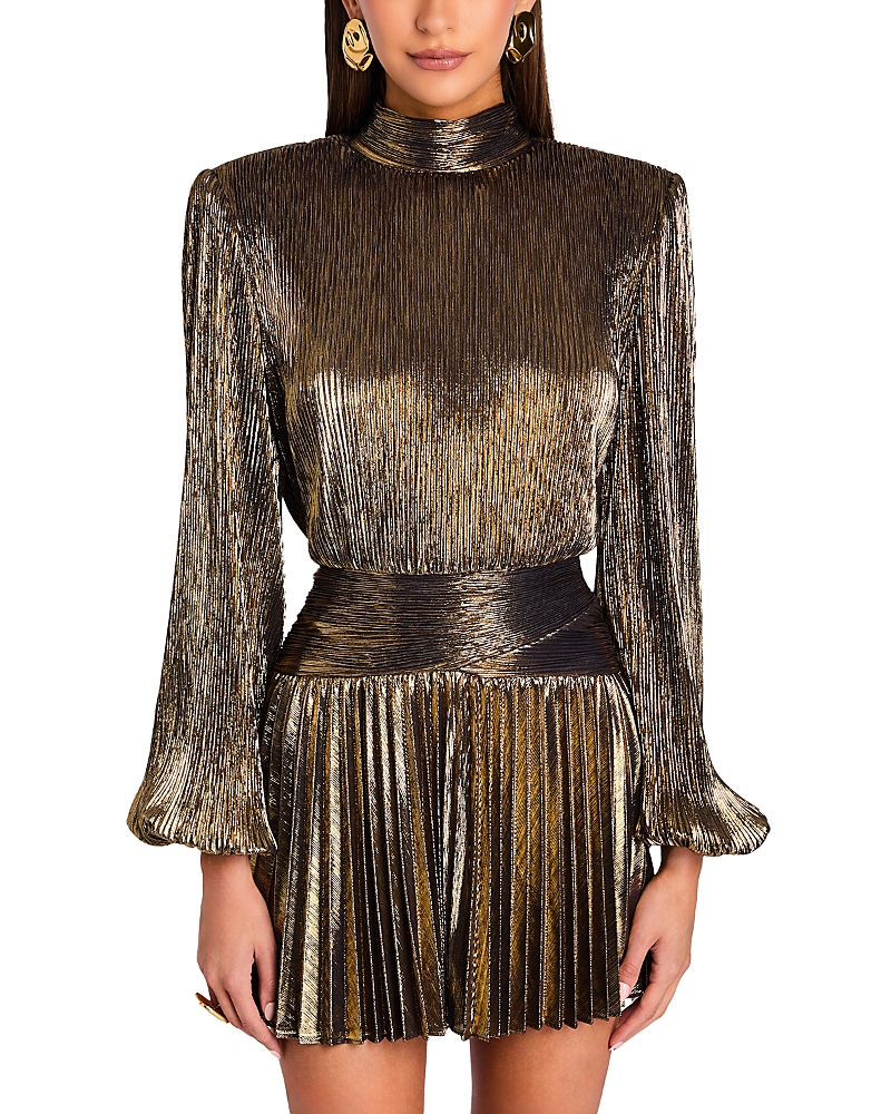 Retroféte Freja Pleated Mini Dress In Gold