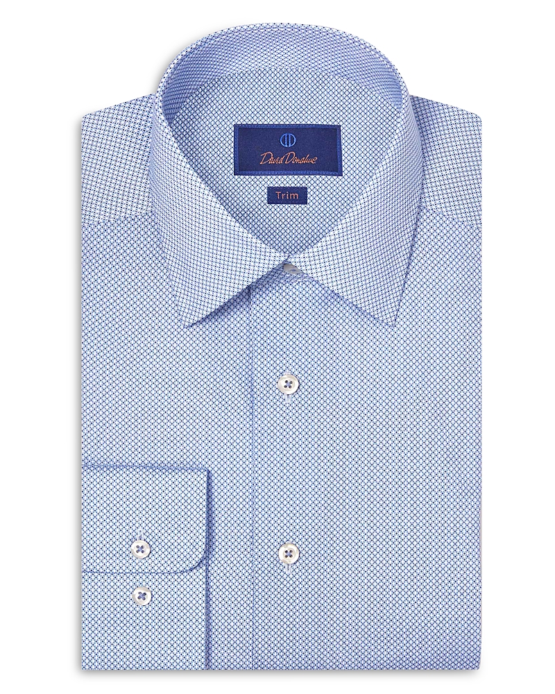 David Donahue Trim Fit Micro Geometric Cotton Dress Shirt In Blue