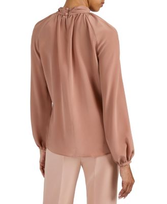 Dakota Silk Mock Neck Blouse with Long Lantern Sleeves