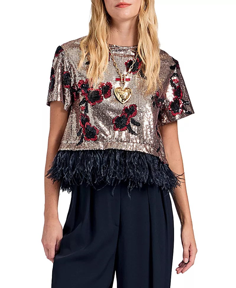 La Doublej La Scala Tee With Feathers Primrose Bronze
