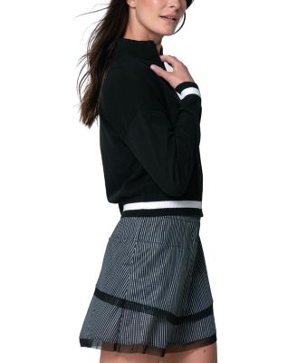 Rally Mock Neck Cardigan & High Waist Pinstripe Skirt