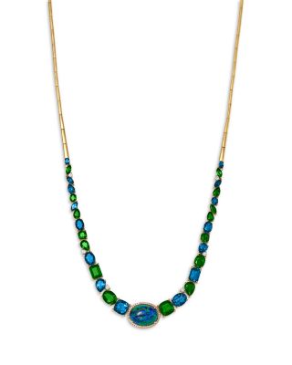 Multi Gemstone Statement Necklace in 14K Yellow Gold, 18"