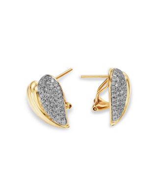 Diamond Textured Heart Stud Earrings in 14K Yellow Gold, 1.25 tcw