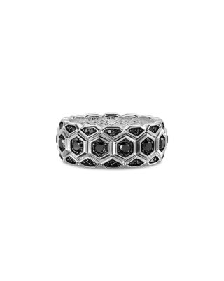 Men's Hex Stack Ring in Sterling Silver with Black Diamonds, 9.3mm