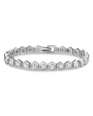 Men's Hex Pav&eacute; Tennis Bracelet in Sterling Silver with Diamonds, 8mm