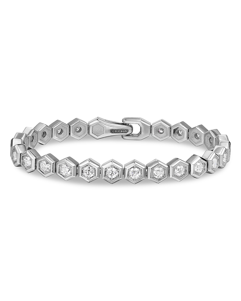 Men's Hex Pave Tennis Bracelet in Sterling Silver with Diamonds, 8mm