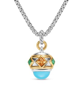 Renaissance&reg; Amulet in Sterling Silver with 14K Yellow Gold, Turquoise, Madeira Citrine and Tsavorites, 29mm