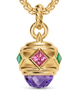 Renaissance&reg; Amulet in 18K Yellow Gold with Amethyst, Pink Tourmaline and Tsavorites, 29mm 