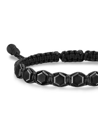 Men's Faceted Woven Bracelet in Black Titanium with Black Nylon and Black Onyx, 8mm