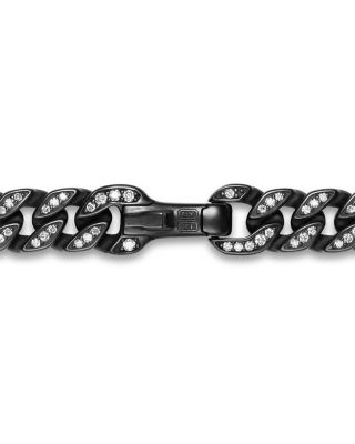 Men's Curb Chain Bracelet in Black Titanium with Diamonds, 8mm