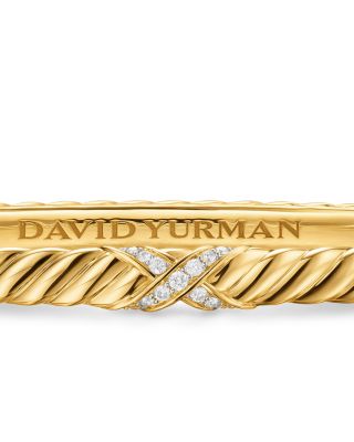  Sculpted Cable X Bracelet in 18K Yellow Gold with Diamonds, 4.6mm