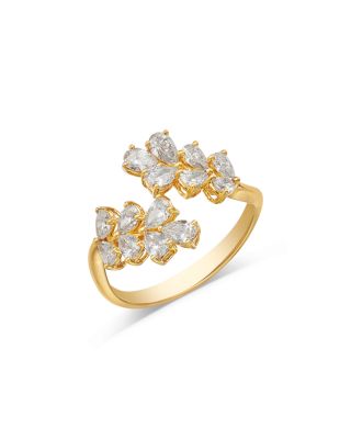 Diamond Pear Leaf Inspired Bypass Ring in 18K Yellow Gold, 1.27 tcw