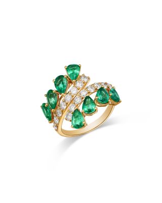 Emerald & Diamond Bypass Ring in 18K Yellow Gold