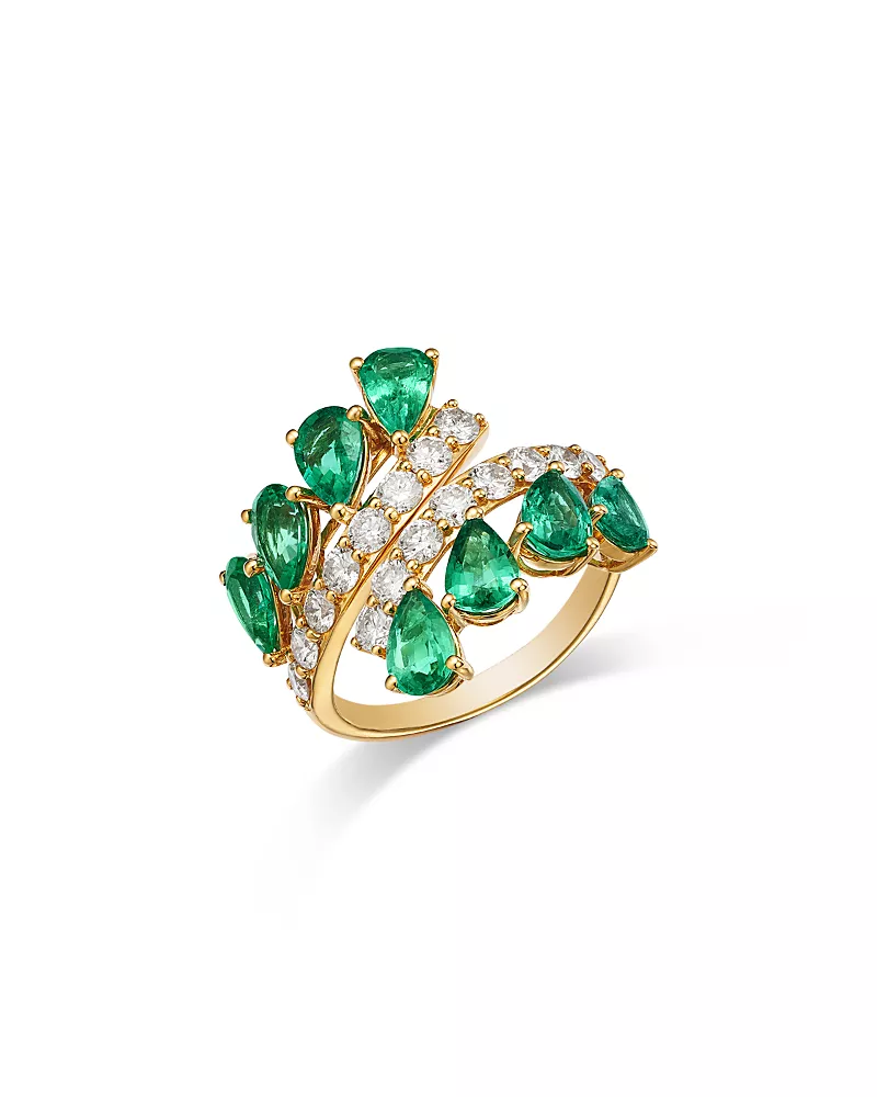 Bloomingdale's Fine Collection Emerald & Diamond Bypass Ring in 18K Yellow Gold