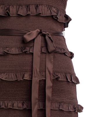 Lily Smocked Floral Print Ruffle Trim Midi Dress