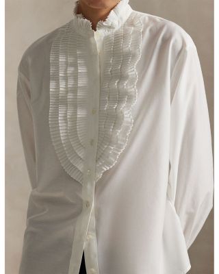 Pleated Bib Cotton Silk Shirt