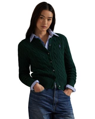 Cable Knit Cotton Crewneck Cardigan Sweater