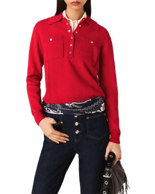 Polo Collar Sweater with Embroidery
