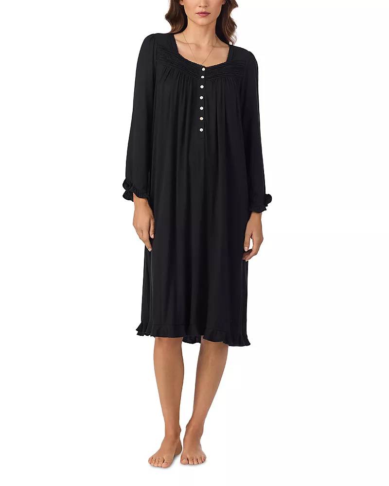 Eileen West Iconic Black Long Sleeve Long Nightgown