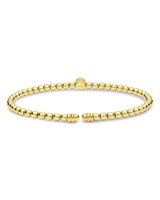 LAGOS 18K Yellow Gold Caviar Gold Diamond Bezel Bead Flex Bangle Bracelet