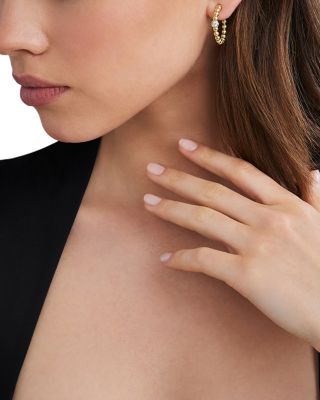 18K Yellow Gold Caviar Gold Diamond Bezel Beaded Hoop Earrings