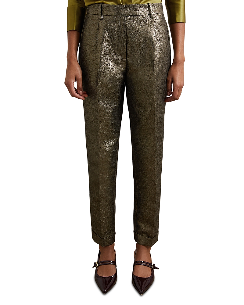 Reiss Siena Metallic Cotton-blend Tapered Trousers In Gold