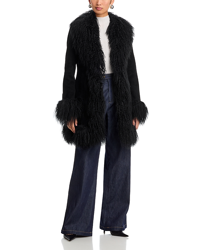 Susanna Chow Dorothy Shearling Midi Coat In Black
