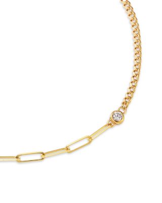 14K Yellow Gold Bezel Diamonds Mixed Chain Bracelet
