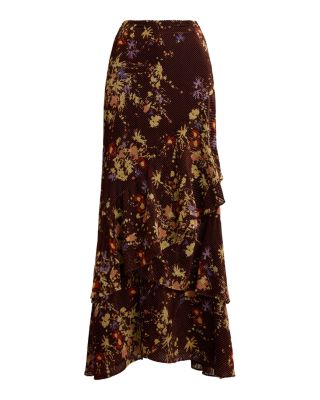 Floral Burnout Velvet Tiered Maxiskirt