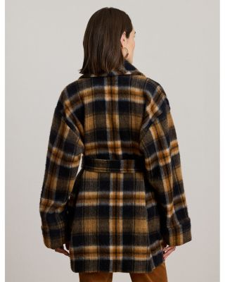 Plaid Wool Blend Shawl Collar Wrap Coat