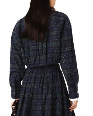 Check Rhinestone Cropped Shirt