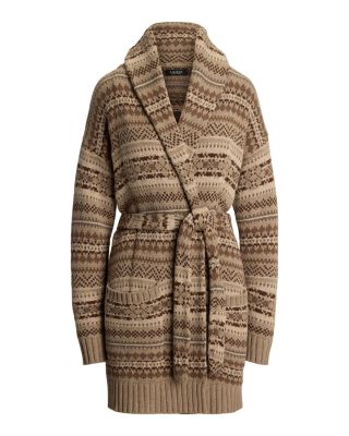 Fair Isle Belted Wool Blend Cardigan