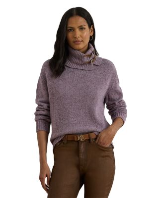 Buckle Trim M&eacute;lange Turtleneck Sweater