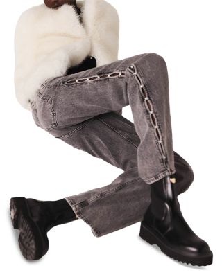 Perline High Rise Beaded Wide Leg Jeans in Grey