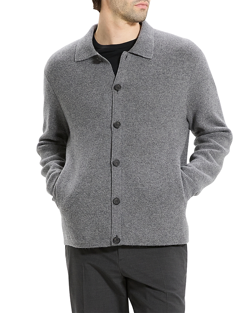 Theory Cameron Corded Cashmere Button Sweater In Gray
