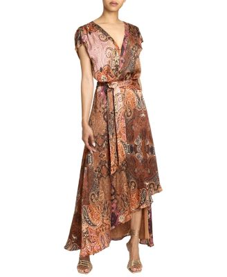 Fallon Midi Dress with Hi-Lo Skirt in Printed Charmeuse
