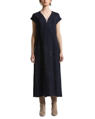 Pliss&eacute; Cap Sleeve Midi Dress