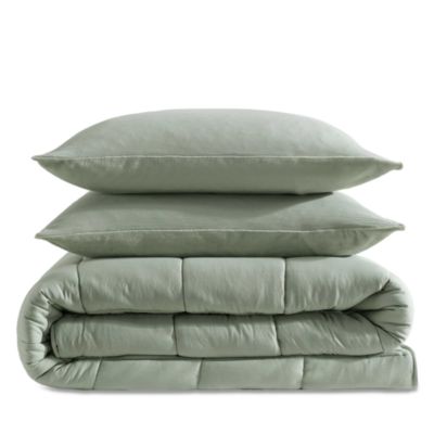 Solid Washed Reversible Plush 7 Piece Comforter Set, Queen