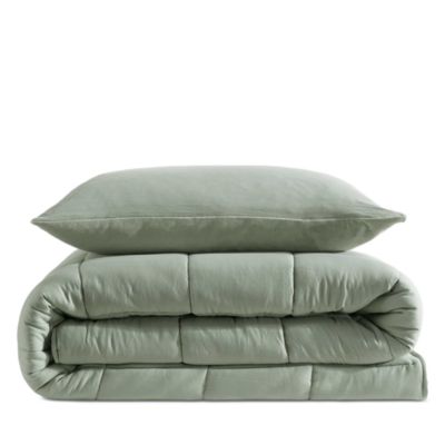 Solid Washed Reversible Plush 5 Piece Comforter Set, Twin/ Twin XL