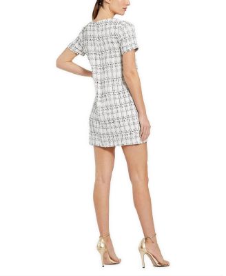 Short Sleeve High Neck Boucle Mini Dress