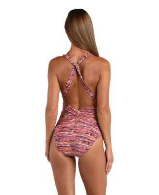 Shimmer Ripple V Plunge Crossback One Piece